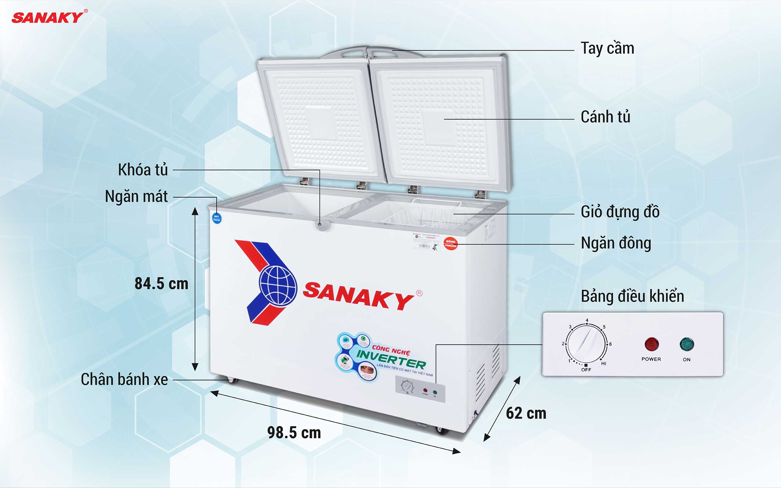 Tủ Đông Sanaky Inverter VH-2599W3 195 lít 2 ngăn 2 cánh