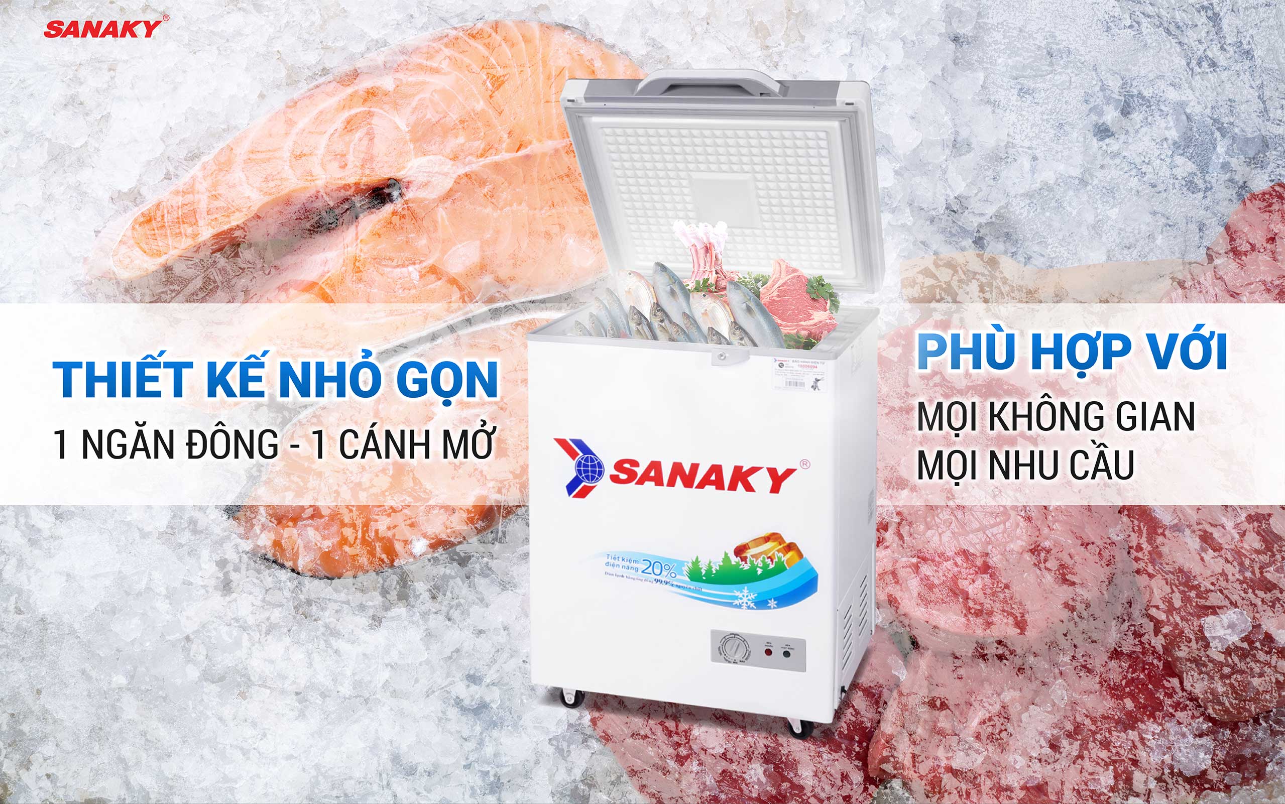 Tủ Đông Sanaky VH-1599HYK 100 lít có thiết kế gồm 1 ngăn đông và 1 cánh mở