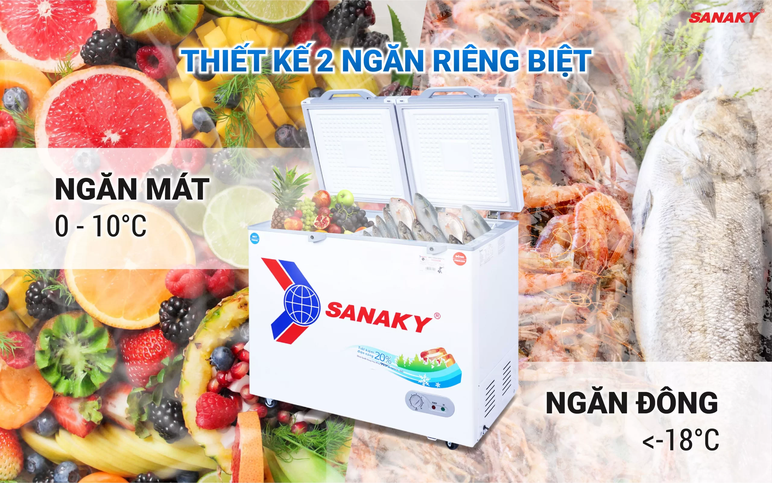 Thiết kế Tủ Đông Sanaky VH-2599W2KD sang trọng, tiện lợi 