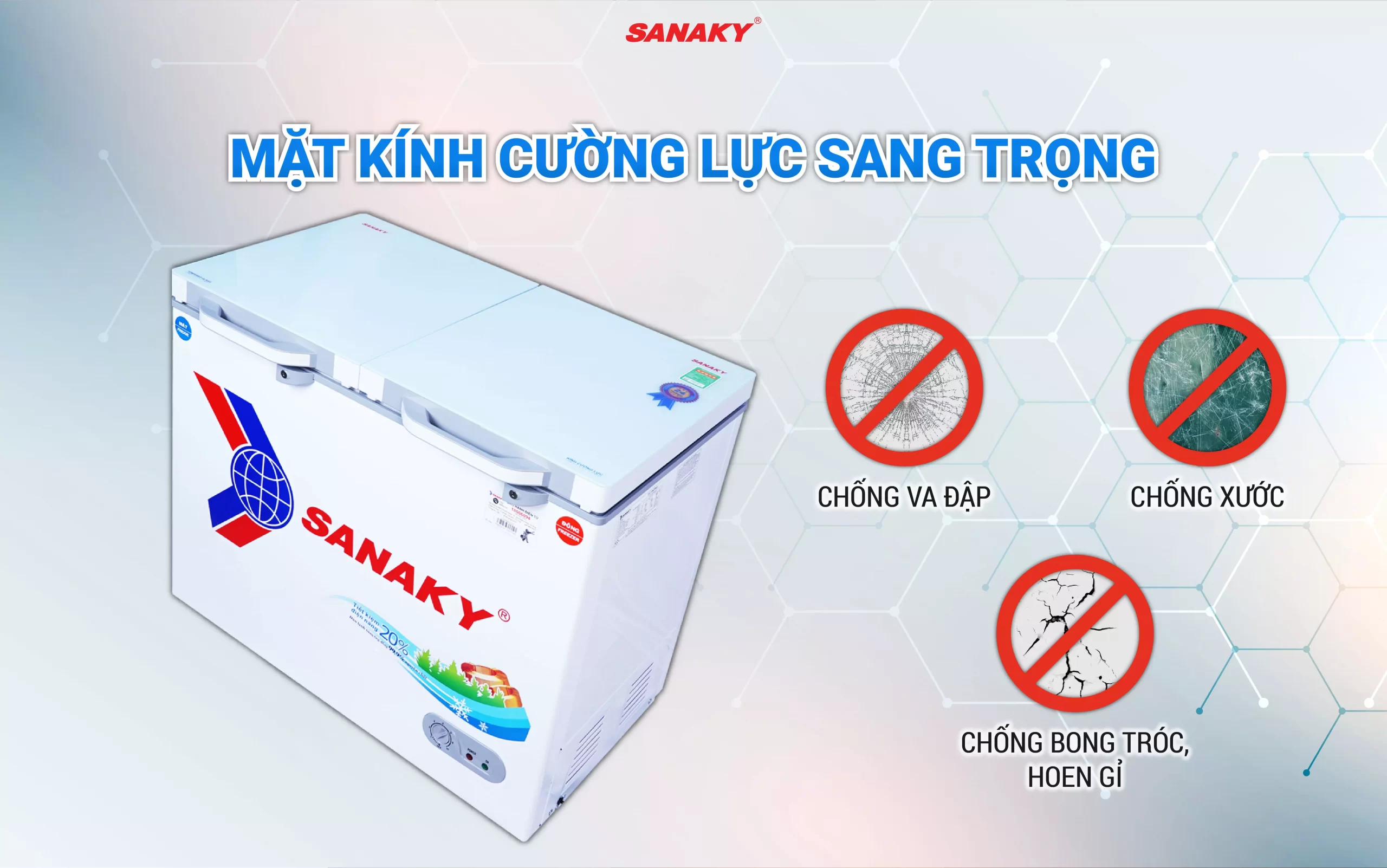 Mặt kính cường lực sang trọng, bảo vệ vượt trội cho tủ đông