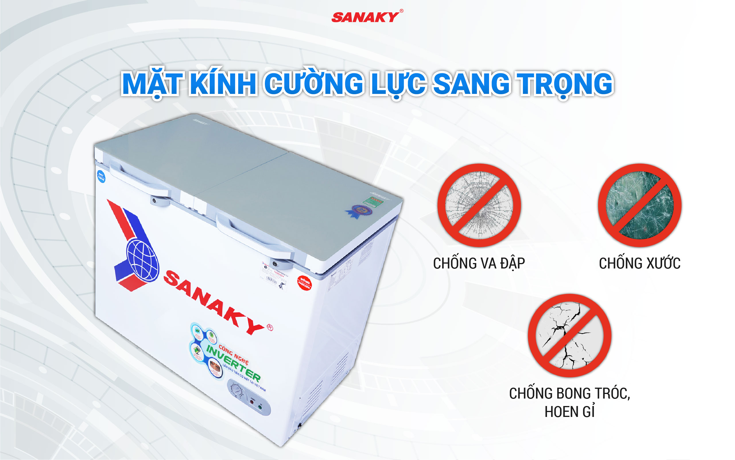 Mặt kính cường lực sang trọng, bảo vệ vượt trội cho tủ đông