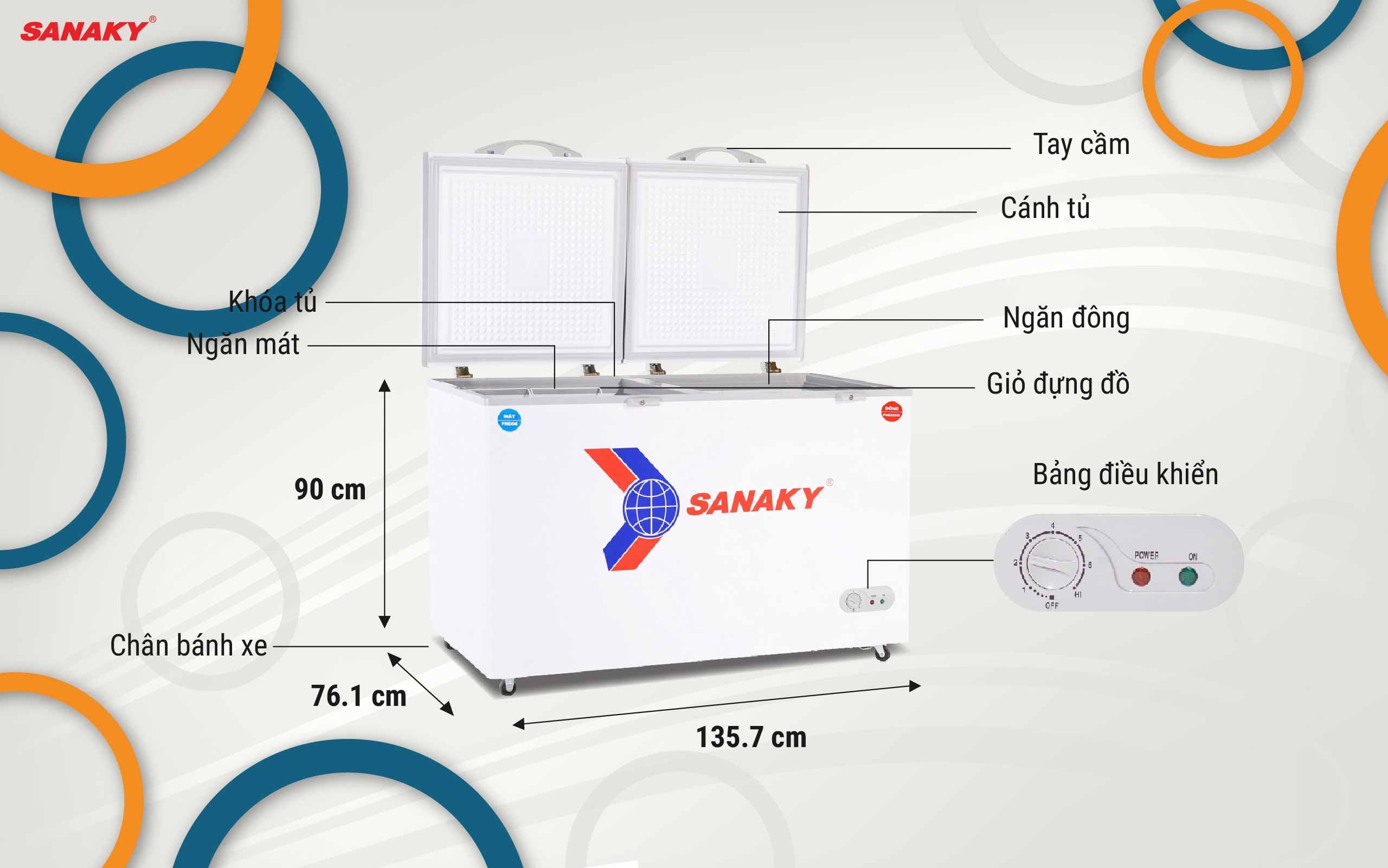 Tủ Đông Sanaky VH-568W2 365 lít, 2 ngăn, 2 cánh Tủ Đông Sanaky VH-568W2 365 lít, 2 ngăn, 2 cánh